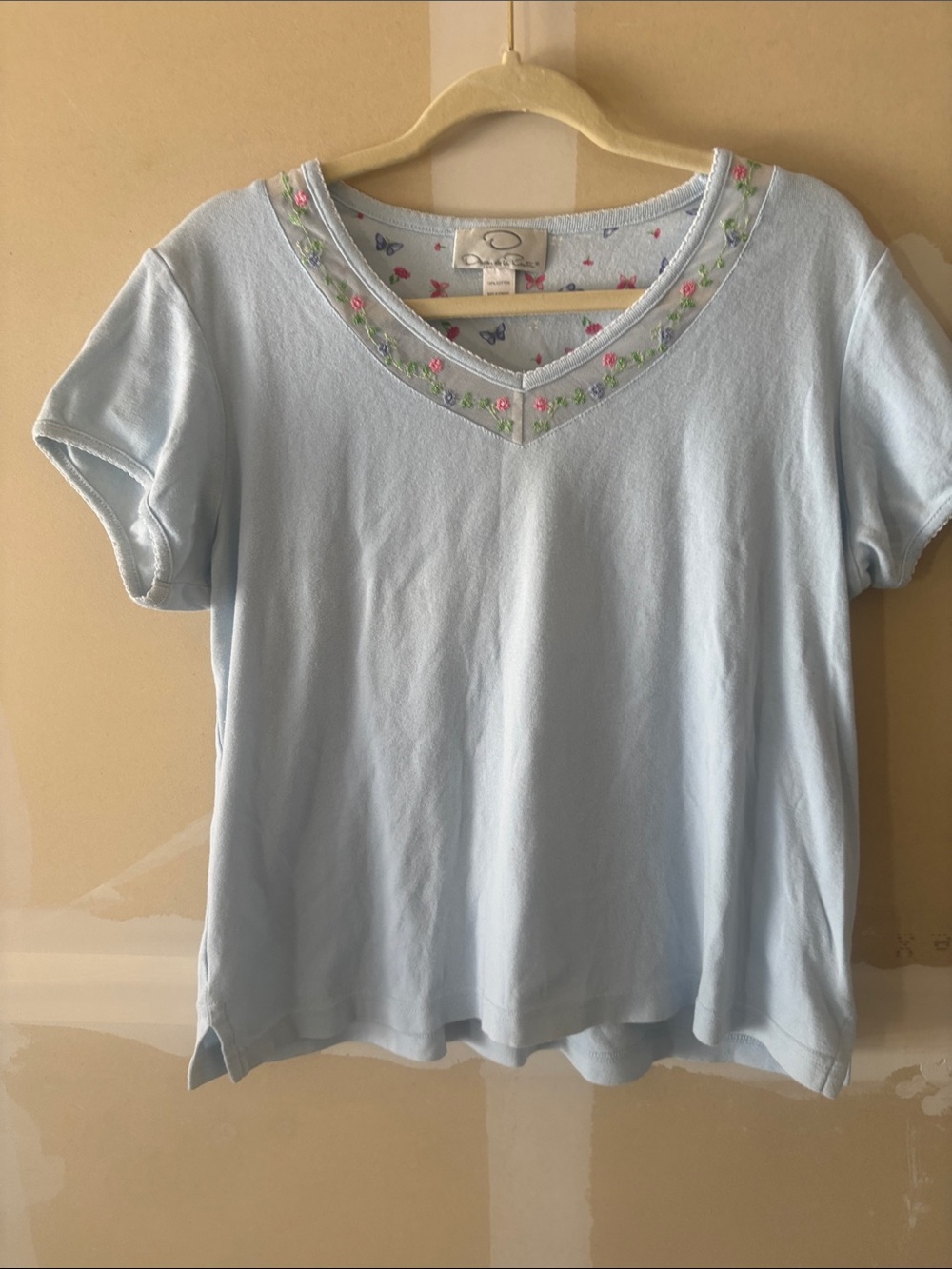Oscar de lá Renta Cotton tee delicate floral embroidery